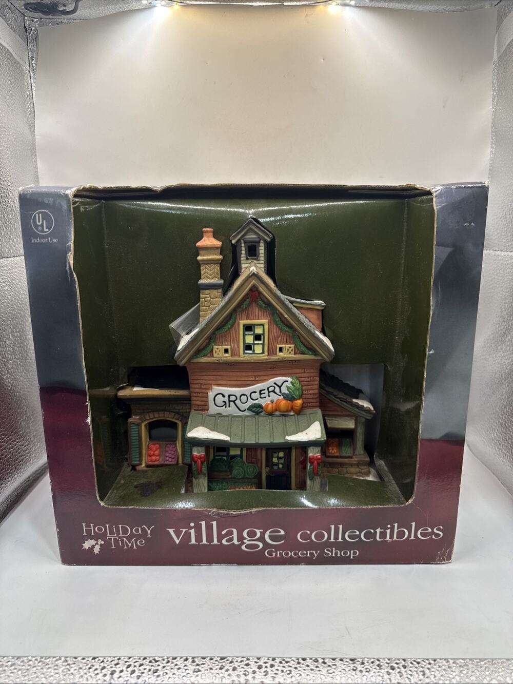 NOS Vintage Holiday Time Village Collectibles Grocery Shop Porcelain Light Up *